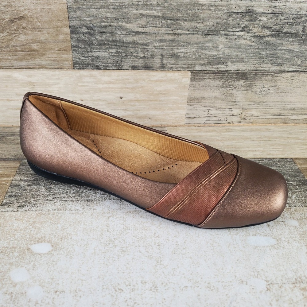 Trotters Stella‎ Womens Ballet Flats Sz 10.5 N Brone Pewter Slip On Comfort